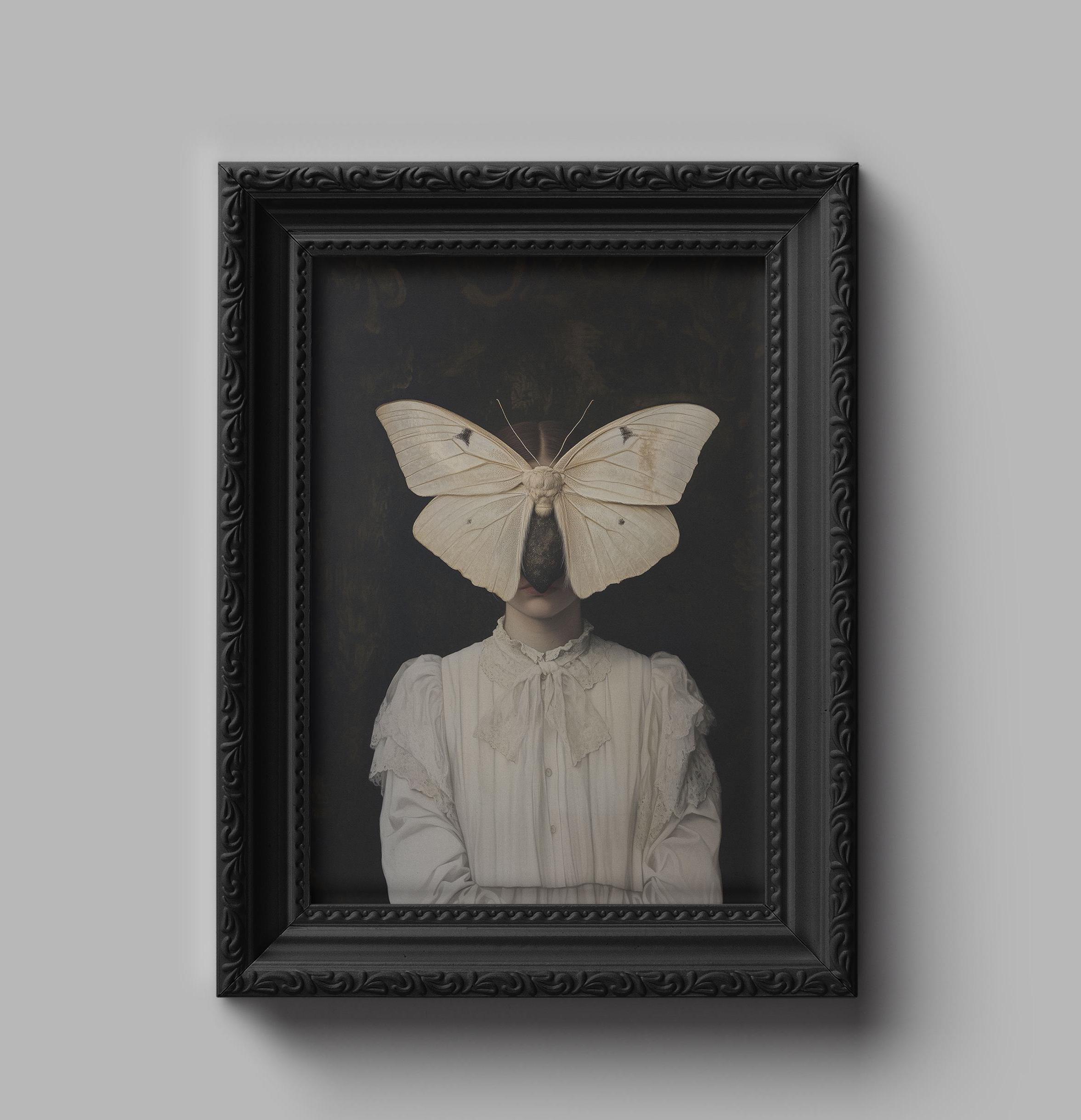Moth Girl Print, Victorian Moth Girl, Dark Academia Print, Dark