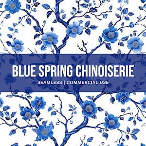 Blue Toile Seamless Pattern, Commercial Use, Spring toile Pattern, Digital Paper, Scrapbook Paper, Chinoiserie Pattern, Fabric Pattern