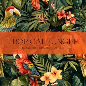 Modello senza cuciture giungla tropicale, modello estivo, uso commerciale, modello tessuto, modello tessile, carta per scrapbooking, carta digitale
