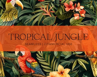 Tropical Jungle Seamless Pattern, Summer Pattern, Commercial Use, Fabric Pattern, Textile Pattern, Scrapbook Paper, Digital Paper