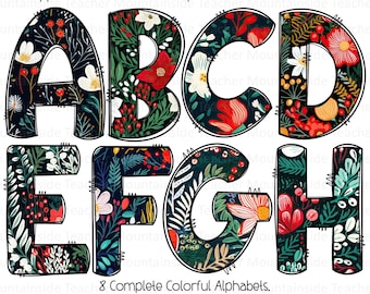 Floral Doodle Alphabet, PNG Clipart, Hand Drawn Letters (PNG Bundle)