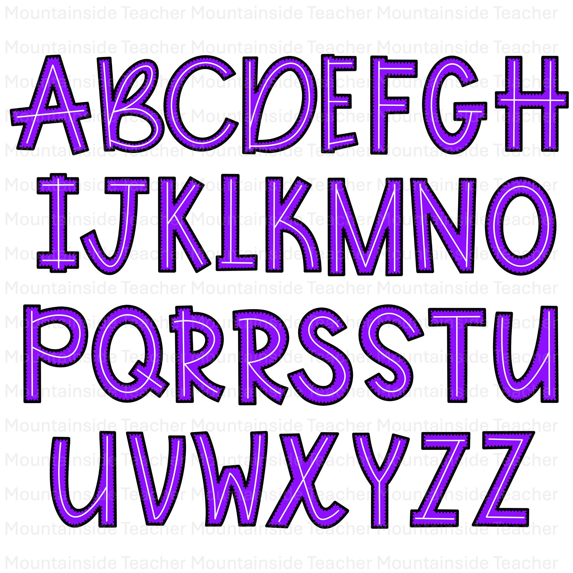 Single Center Line Letters, Bright Doodle Alphabet, PNG Bundle ...