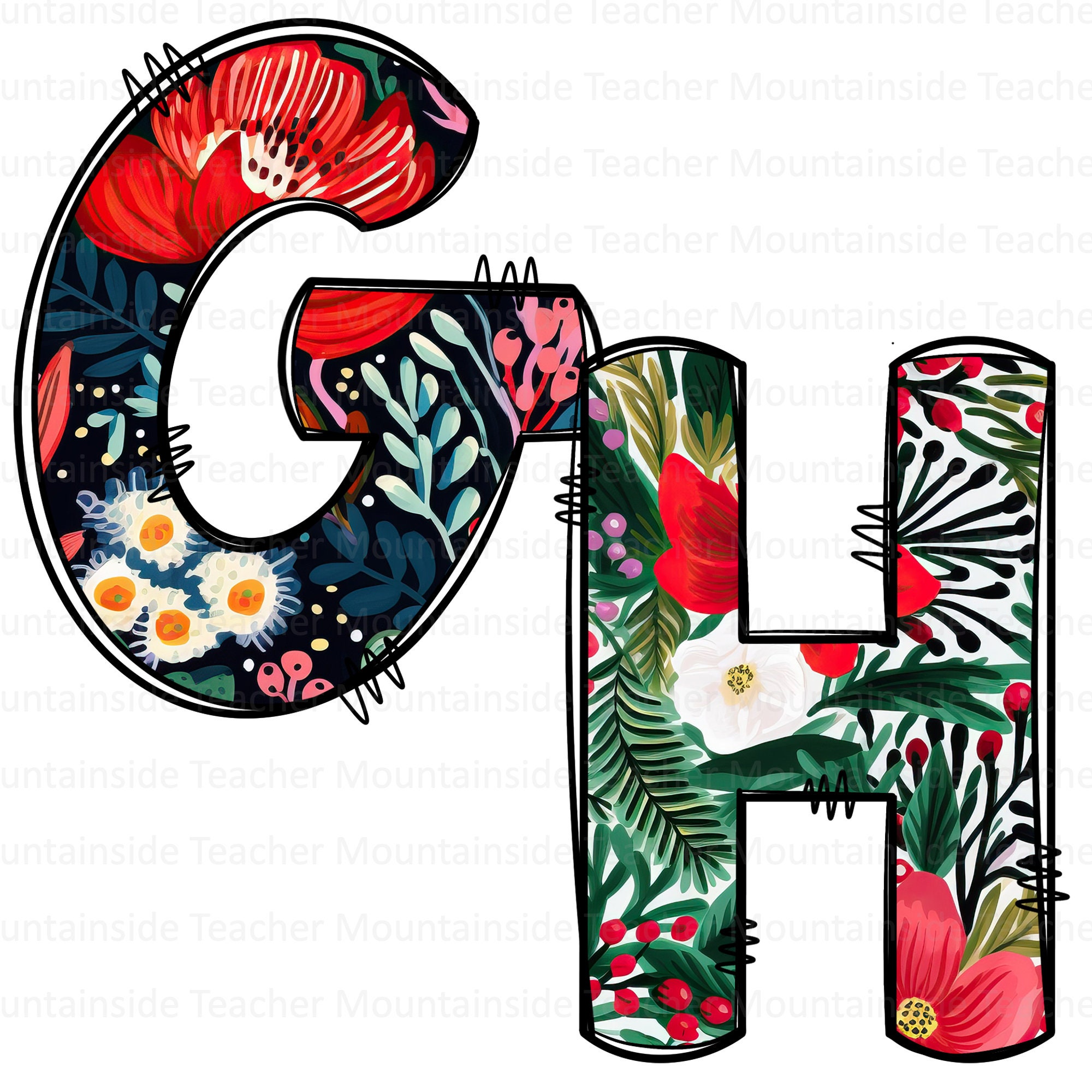 Floral Doodle Letters, PNG Alphabet Clipart (digital Download) - Etsy