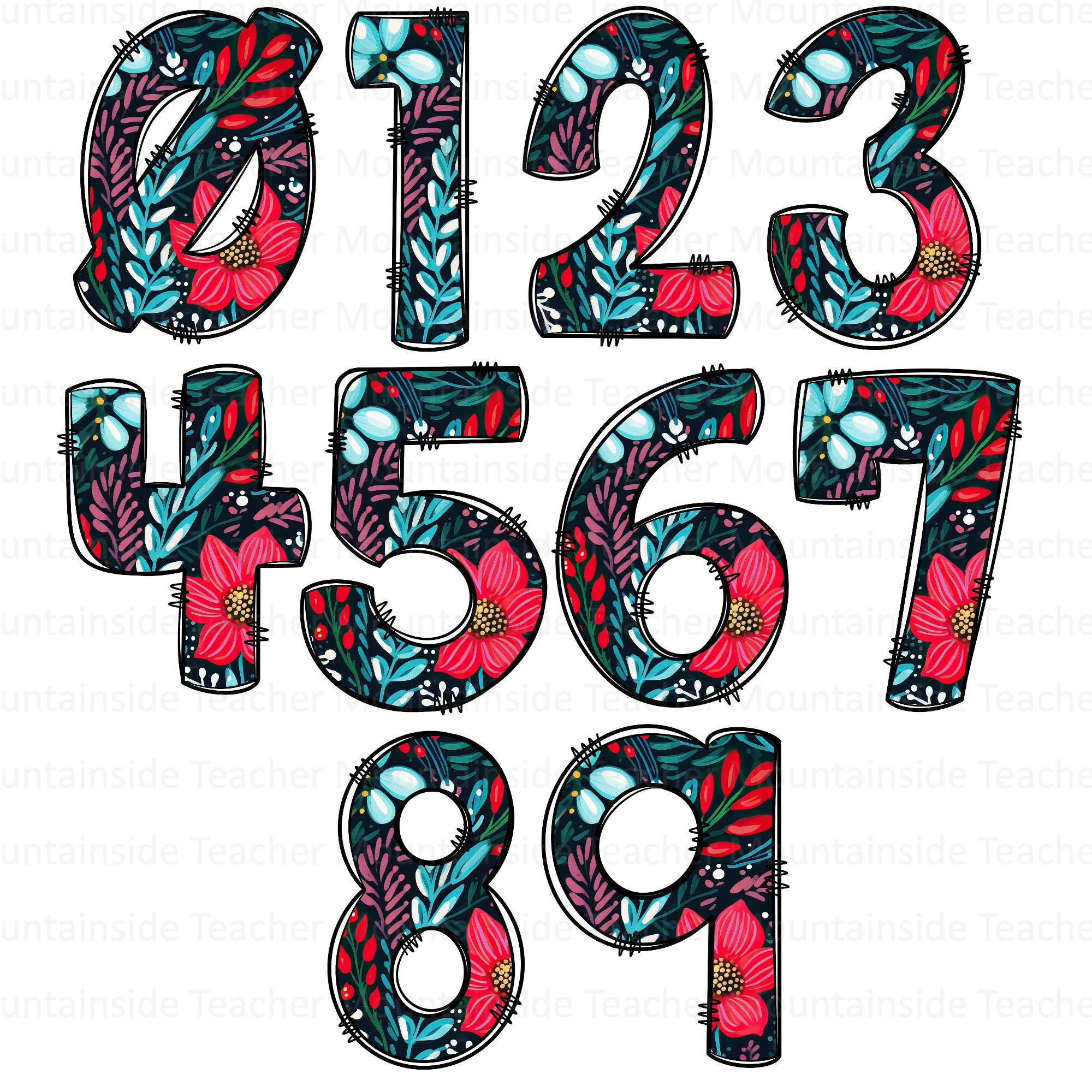Floral Doodle Letters, PNG Alphabet Clipart (digital Download) - Etsy