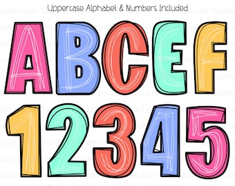 Scribble Doodle Alphabet PNG, Bright Color Alpha Pack (Digital Download)