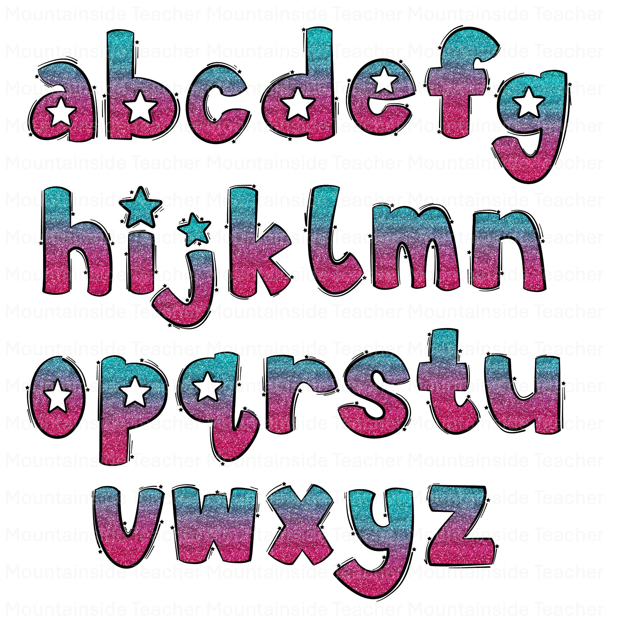 Faded Glitter Letters, Bright Doodle Alphabet, PNG Bundle, Doodle ...