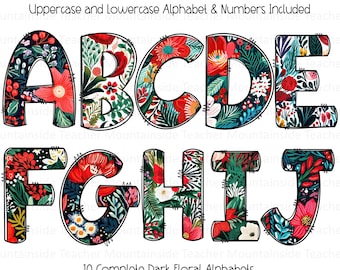 Floral Doodle Letters, PNG Alphabet Clipart (Digital Download)