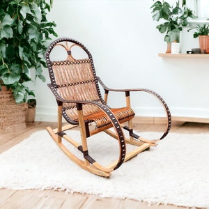 Outdoor Rattan Wood Rocking Chair Wicker Wooden, Organic Rocking Chair