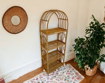 Wicker Storage Shelf Bookshelf Rattan Boho Rack Plant