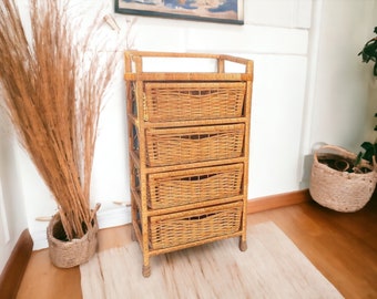 Wicker Chest of Drawers Dresser Sideboard Storage Cabinet  Shelf with 4 Drawers