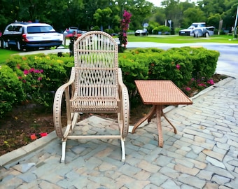 White Wicker Rocking Chair Lounge Rattan Willow Living Room Black with the table