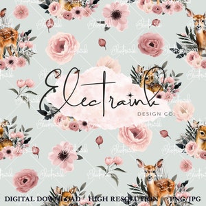 Baby deer floral, Seamless pattern, Unlimited Commercial Use, Instant download, Woodland animal, watercolor digital print, Sublimination POD