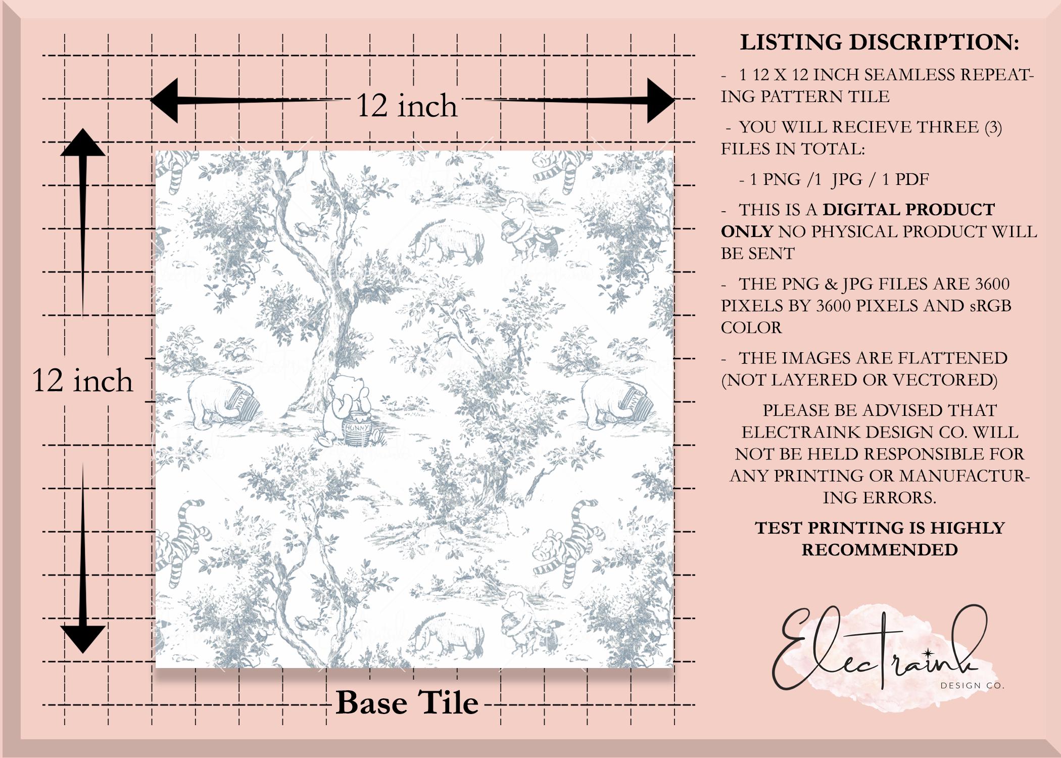 Muted Blue Winnie the Pooh Chinoiserie Toile De Jouy Digital Paper Baby