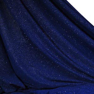 Tecido de malha azul marinho com glitter: elastano com elasticidade em 4 direções, material brilhante.