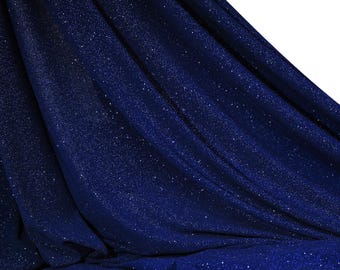Navy Blue Glitter Knit Fabric: 4-Way Stretch Spandex, Shimmer Material