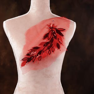 Red Sequined Applique for Lyrical Dance, Ballet, Illusion Gowns, Costumes GLT2571Ared