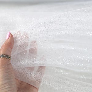 Weiß Silber Glitter Tüll Stoff: Shimmer Sparkle Mesh, 58/60 &quot;breit