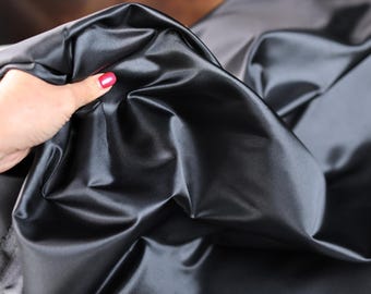 Black Bridal Satin Fabric: Shiny Polyester, Soft Drape - By The Yard
