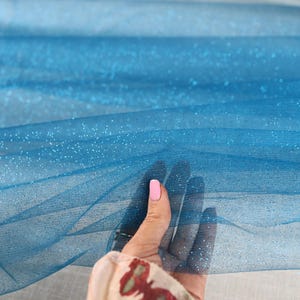 Teal Blue Glitter Tulle Fabric: Shimmer Sparkle Mesh, 20 Colors