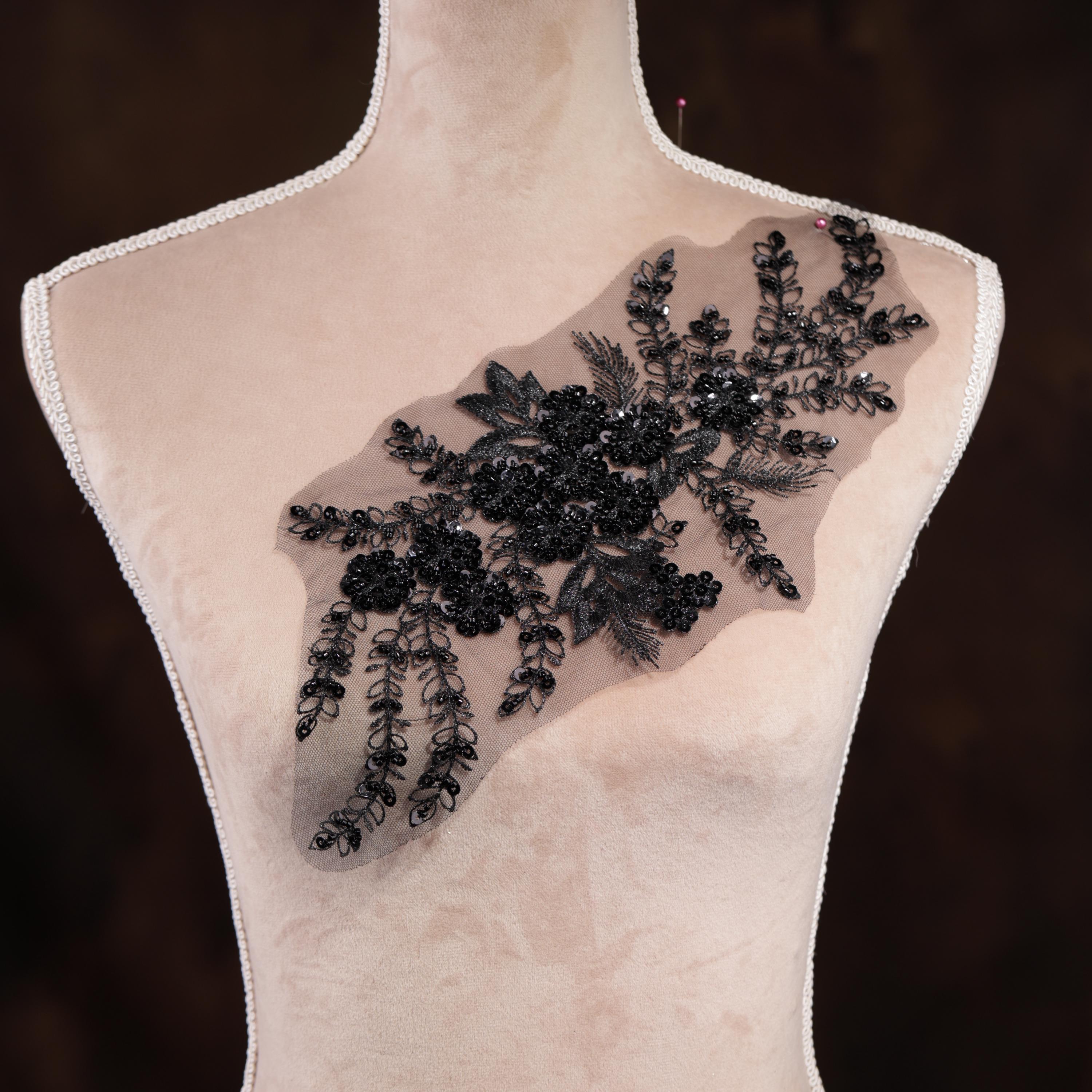 Appliques Dentelle Ailes D'Ange Noires - Patchs Brodés Tulle Pour Couture Et Bricolage