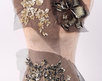 Black & Gold Statement Lace Appliques, Sequin and 3D Floral – 3 Styles