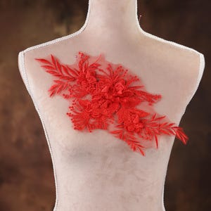 Red Embroidered 3d Flower Applique for Lyrical Dance, Ballet, Illusion Gowns, Costumes GLT2485Ared