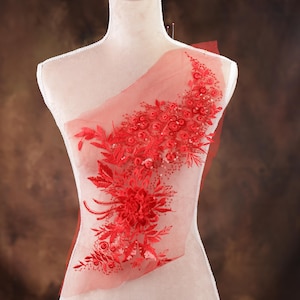 Red Sequined 3d Flower Applique for Lyrical Dance, Ballet, Illusion Gowns, Costumes GLT2390Ared