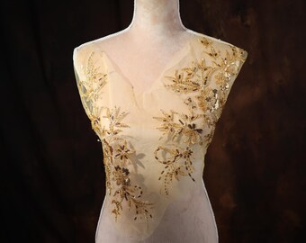 Gold Sequined Applique Pair for Lyrical Dance, Ballet, Illusion Gowns, Costumes