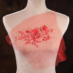 Red 3d Flower Beaded Applique for Lyrical Dance, Ballet, Illusion Gowns, Costumes GLT2713Ared