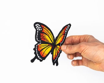 Butterfly Embroidered Iron On Patch, Orange Monarch Applique for Jacket Backpack, Insect Patch, Craft Supply