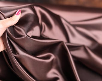 Brown Bridal Satin Fabric: Shiny Polyester, Soft Drape - By The Yard