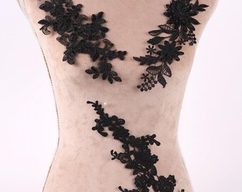 Black Water Soluble Lace Appliques, Matching Collar & Lapel Embroidery