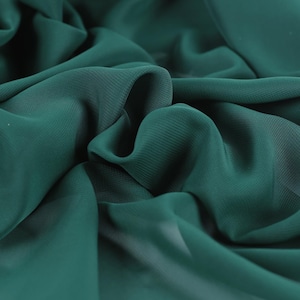 Hunter Green Chiffon Fabric by the Yard, Matte Sheer Polyester for Dresses & Draping