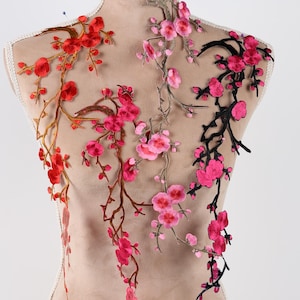 Cherry Blossom Iron-On Lace Applique, Floral Embroidery Patch 11 colors