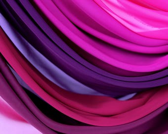 Fuchsia Magenta Burgundy Hi-Multi Chiffon Fabric by the Yard, Matte Sheer Polyester for Dresses & Draping