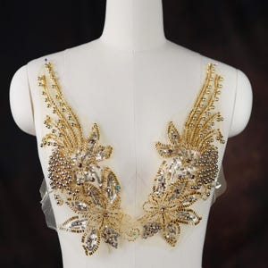 Gold Beaded Sequin Bodice Applique Pair: Lyrical Dance Costume