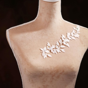 White Leaves Iron On Lace Applique: Bridal, Dance Costume (9.4x2.6 inches)