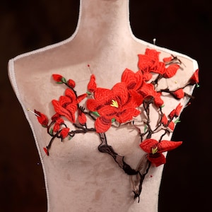 Apliques solubles en agua con flores orientales de colores para danza lírica, ballet, vestidos de ilusión y disfraces GLT2643Ared1