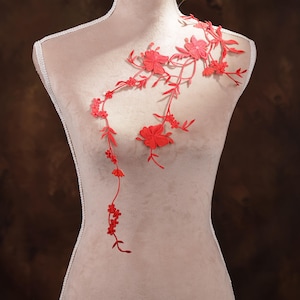 Aplique termoadhesivo de flores rojas para danza lírica, ballet, vestidos de ilusión y disfraces GLT2478Ared