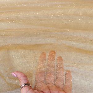 Gold Glitter Tulle Fabric: Shimmer Sparkle Mesh, Semi-Soft - By The Yard