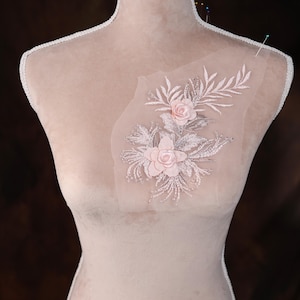 Pink 3d Flower Mesh Applique for Lyrical Dance, Ballet, Illusion Gowns, Costumes GLT2540Apnk
