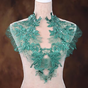 Green Sequined Applique Pair for Lyrical Dance, Ballet, Illusion Gowns, Costumes AJC0905gn