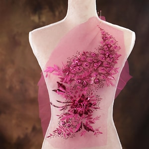 Rose Pink Sequined 3d Flower Applique for Lyrical Dance, Ballet, Illusion Gowns, Costumes GLT2390Arred