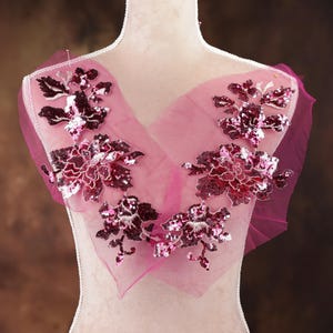 Rose Pink Sequined Applique Pair for Lyrical Dance, Ballet, Illusion Gowns, Costumes GLT2406Arred