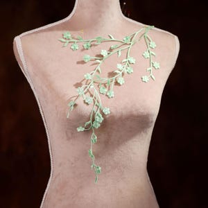 Green Plum Blossom Iron On Applique for Lyrical Dance, Ballet, Illusion Gowns, Costumes GLT2443Agrn