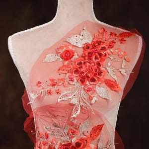 Red 3d Floral Embroidered Applique Pair for Lyrical Dance, Ballet, Illusion Gowns, Costumes GLT2271Ared