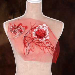 Red Sequined 3d Flowers Applique for Lyrical Dance, Ballet, Illusion Gowns, Costumes GLT2557Ared