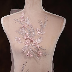 Peach Pink 3D Flower Applique Pair with Rhinestones