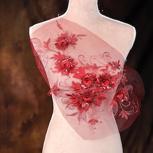 Burgundy Sequined 3d Flower Applique for Lyrical Dance, Ballet, Illusion Gowns, Costumes GLT2522Aburg