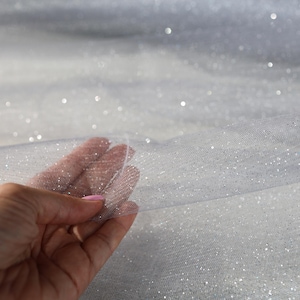Silver Glitter Tulle Fabric: Shimmer Sparkle Mesh, 20 Colors